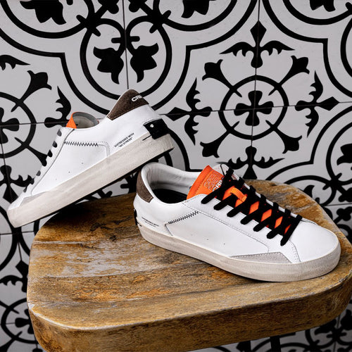 Low Top Distressed White Orange leather