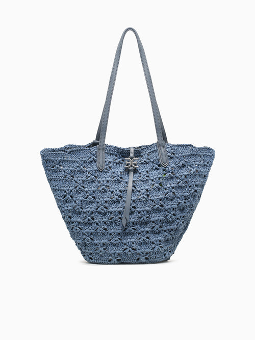Layla Floral Fan Tote Denim Blue Blue