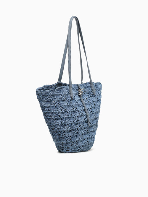 Layla Floral Fan Tote Denim Blue Blue