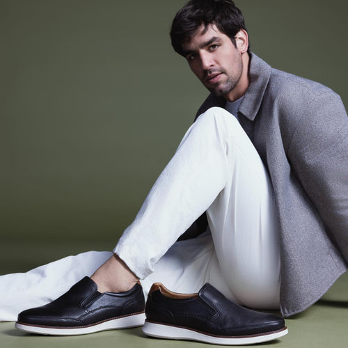 Launch Moc Toe Slip On Blk Cognac leathe