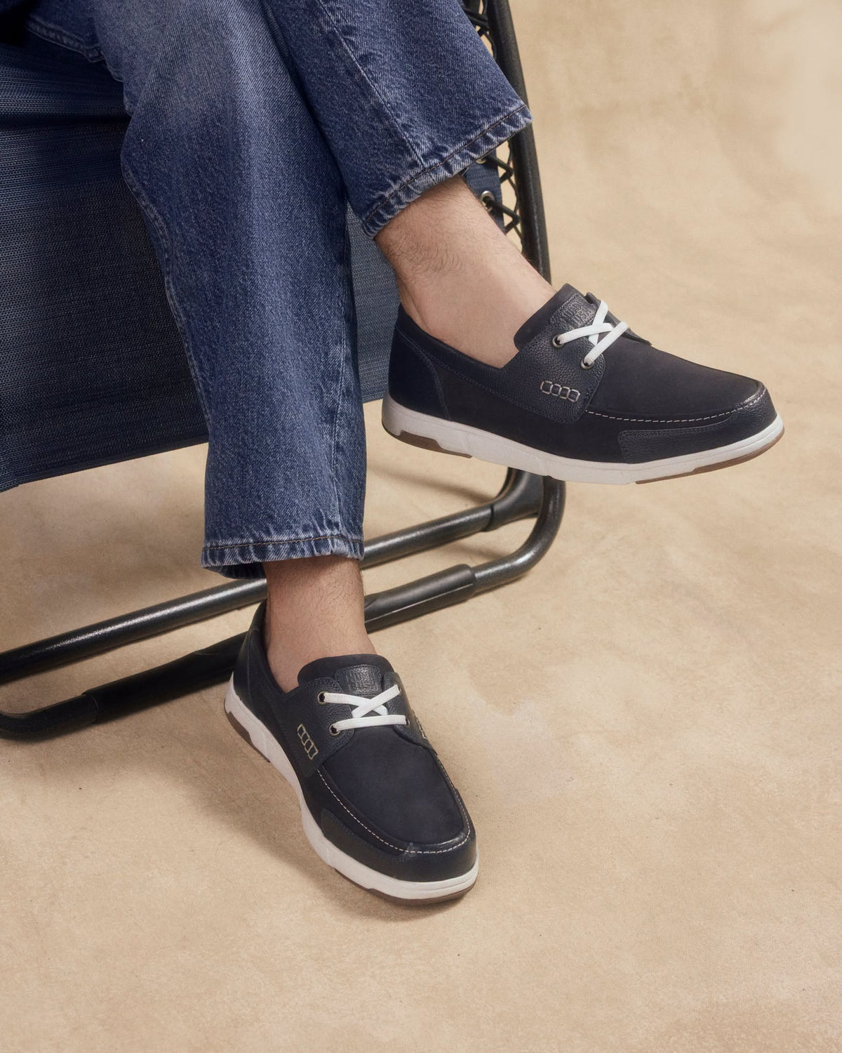 Luca Moc Toe Boat Navy Multi Leather