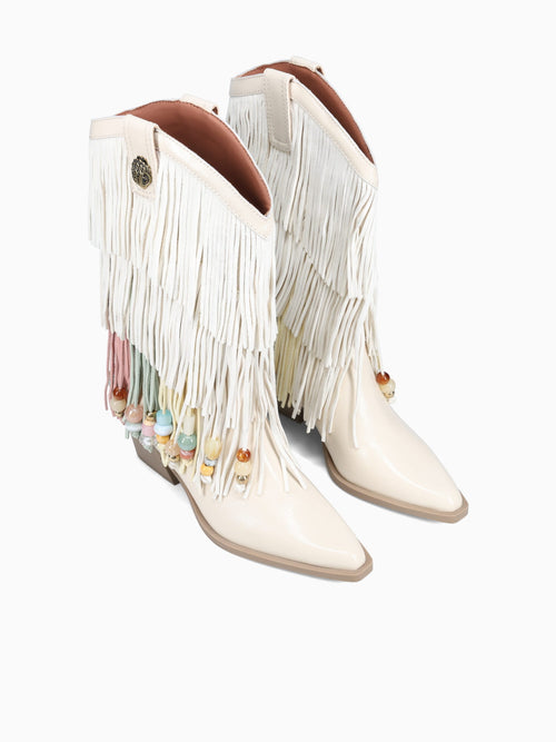 Fringe Cowboy Boot Cream Combo Lea Sde White Multi / 5 / M
