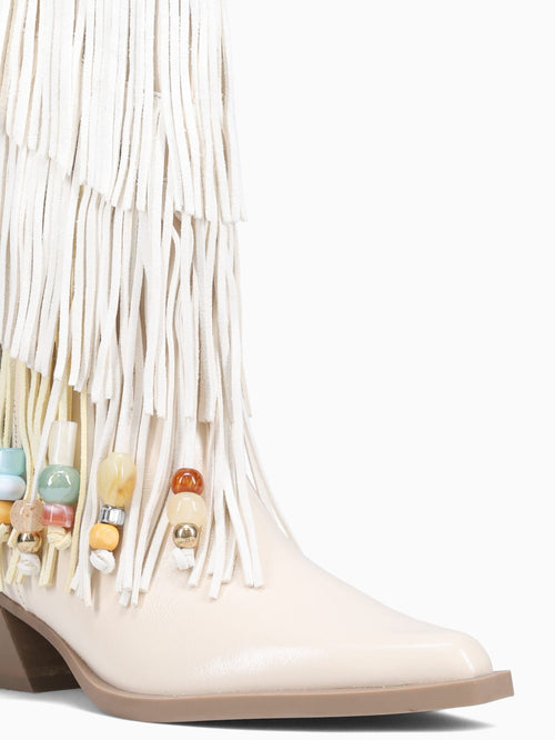 Fringe Cowboy Boot Cream Combo Lea Sde White Multi / 5 / M