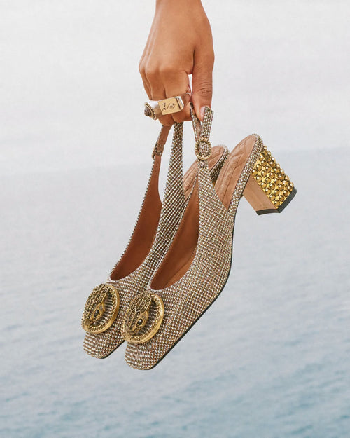 Chelsea Block Slingback Beige Fabric