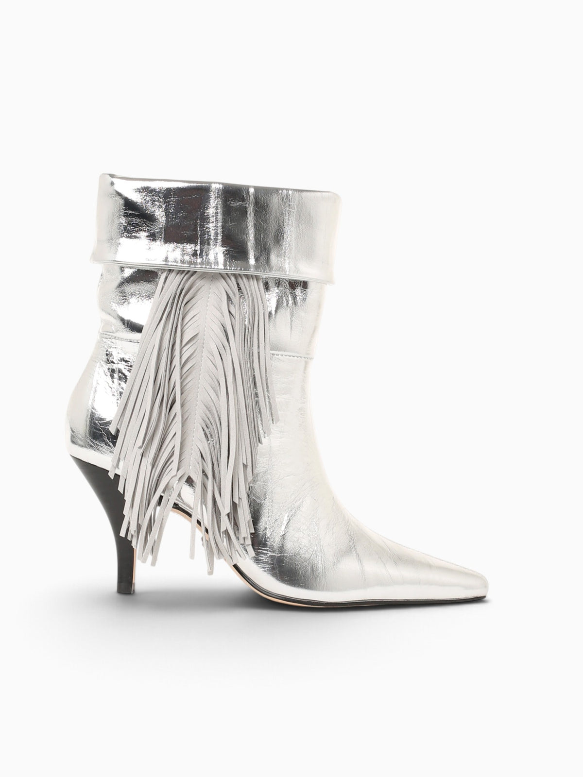 Fringe Slouch Boot Silver Leather Silver / 5 / M