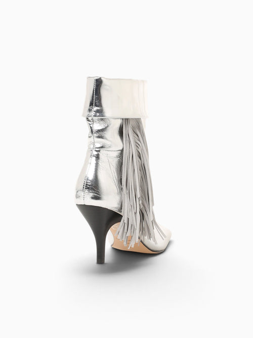 Fringe Slouch Boot Silver Leather Silver / 5 / M