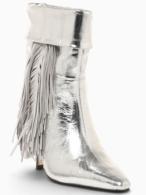 Fringe Slouch Boot Silver Leather Silver / 5 / M