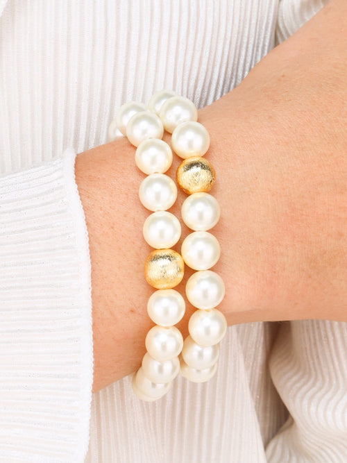 White Pearl Mala Beaded Bracelet White Pearl
