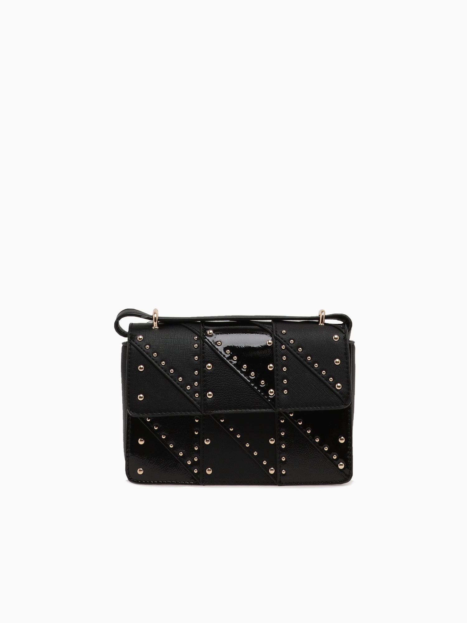 SRB26681 Patched Flap Bag Black Combo Black