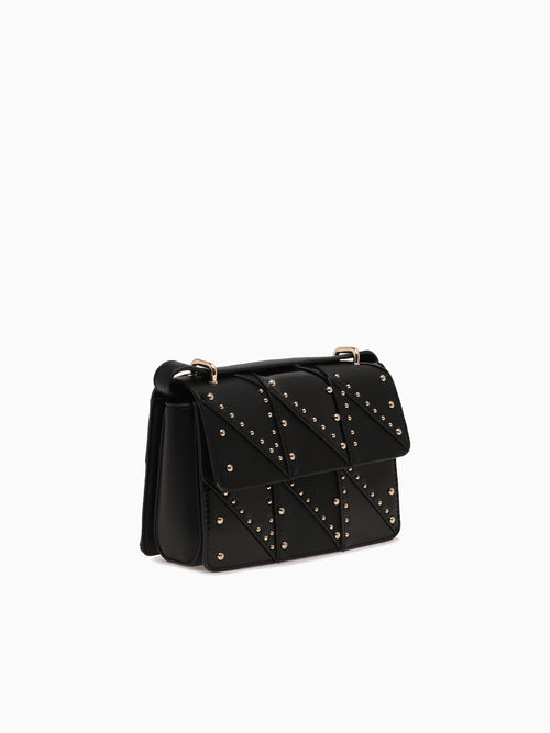 SRB26681 Patched Flap Bag Black Combo Black