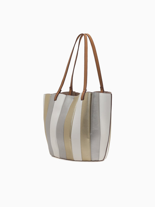 SRB26690 Color Blocked Shopper Metal Gold