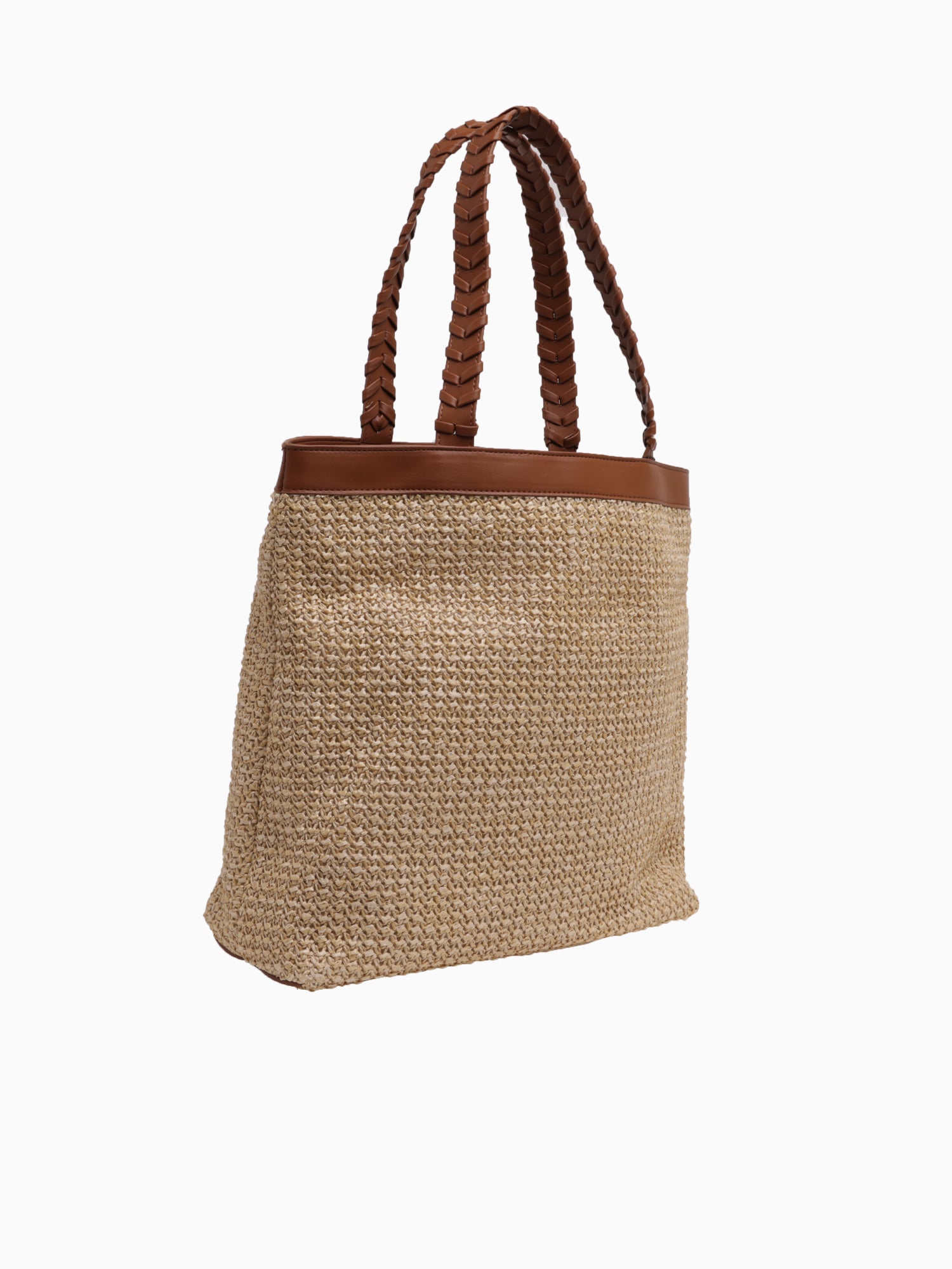 JK111ST Avery Straw Tote Cognac Vegan Cognac