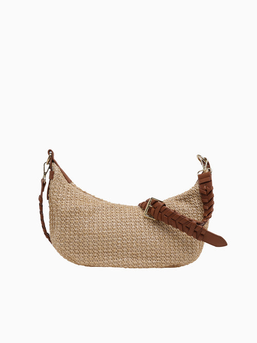 JK88ST Zola Straw Hobo Cognac Vegan Lea Cognac