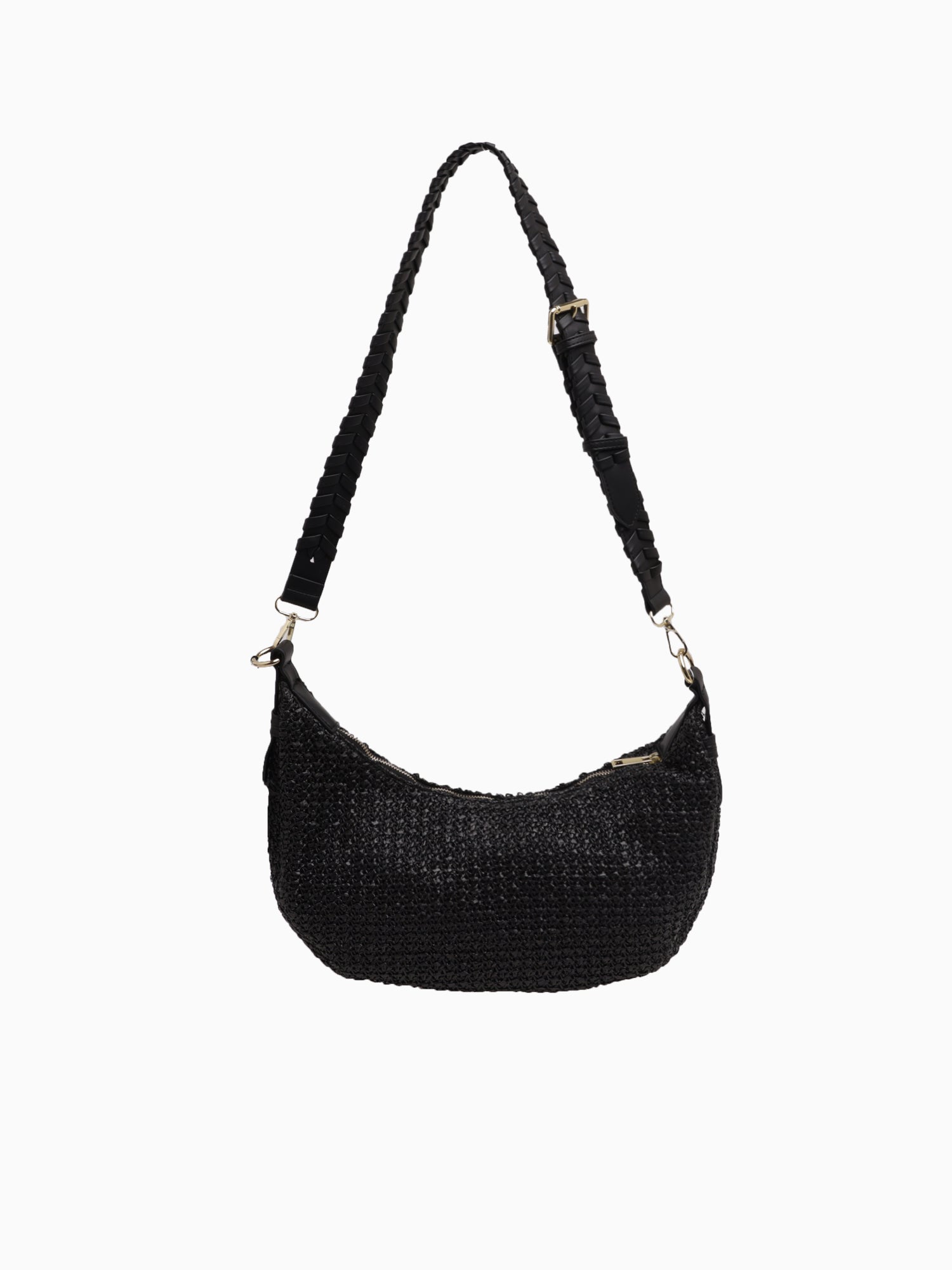 JK88ST Zola Straw Hobo Black Vegan Lea Black