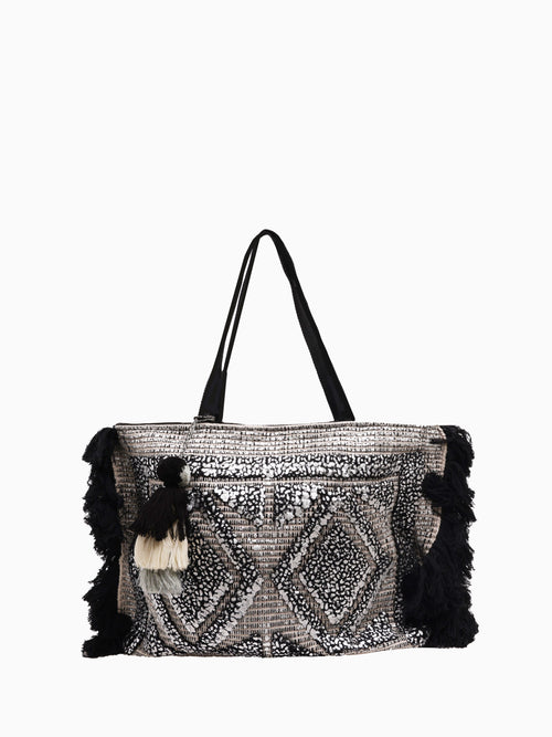 AB21166 Silver Foil Tufted Tote Silver