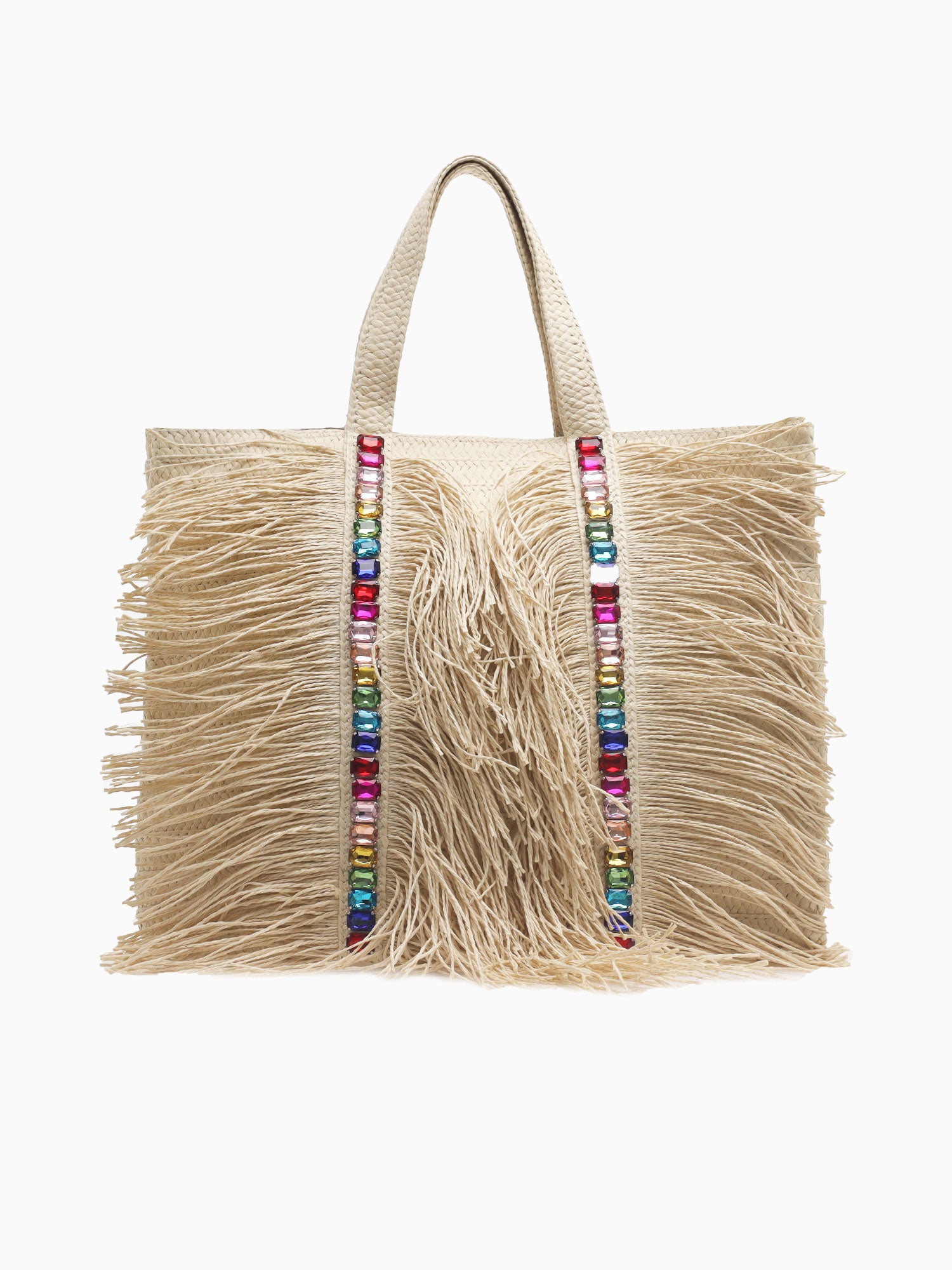 112118 Jojo Double Rainbow Fringe Tote Natural