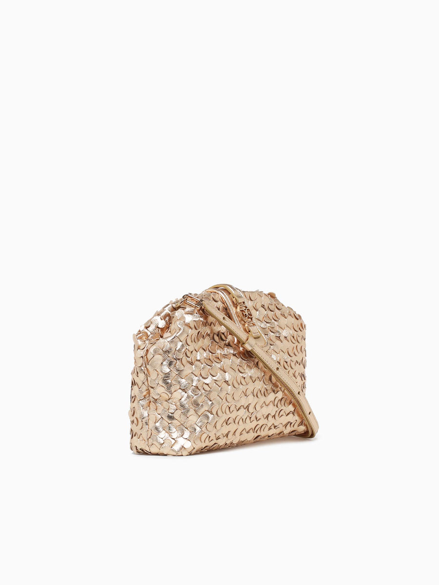 Bianka Woven Frame Clutch Deep Gold Gold