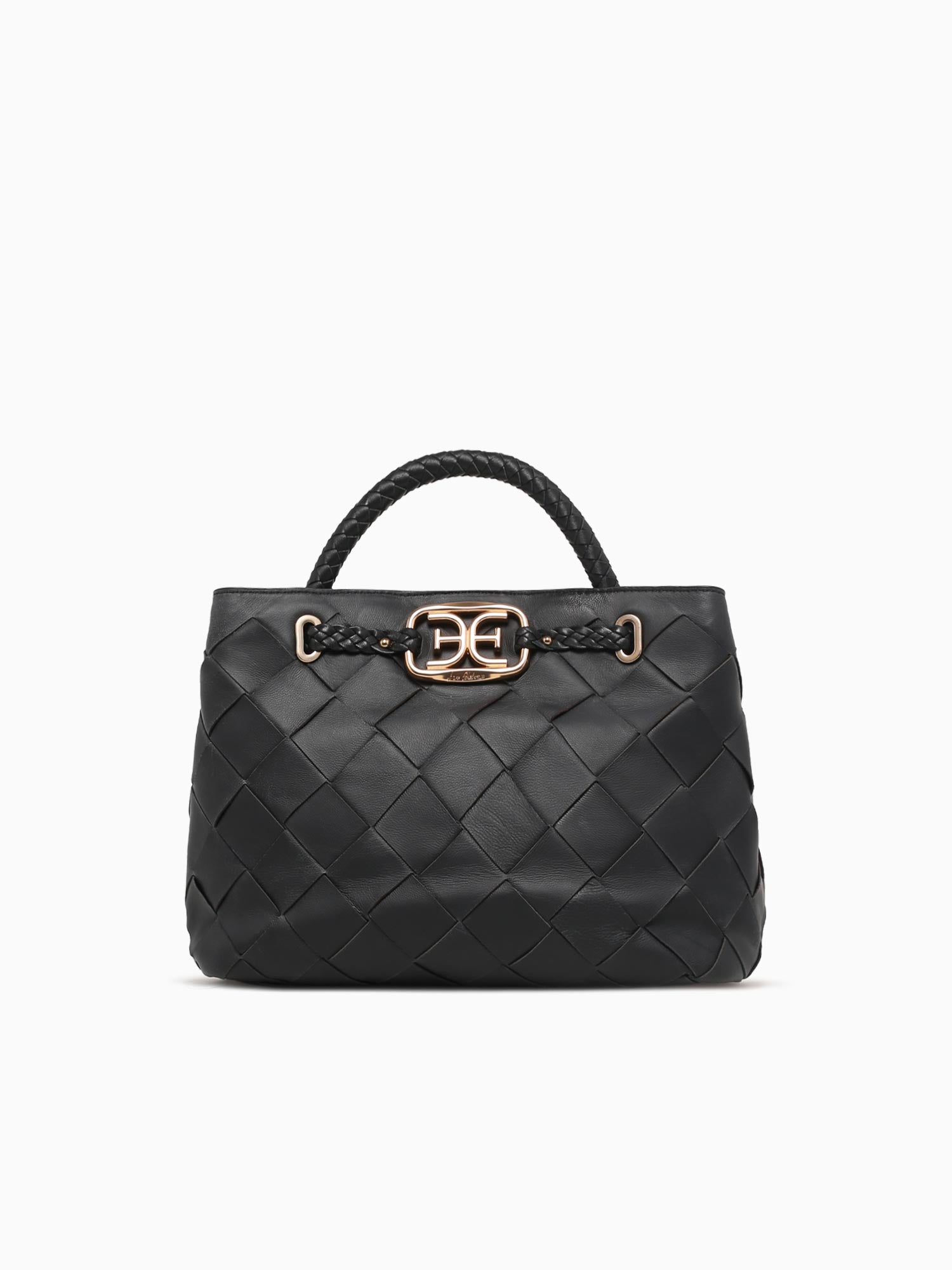 Cleo Small Woven Satchel Black Leather Black