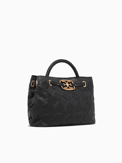 Cleo Small Woven Satchel Black Leather Black