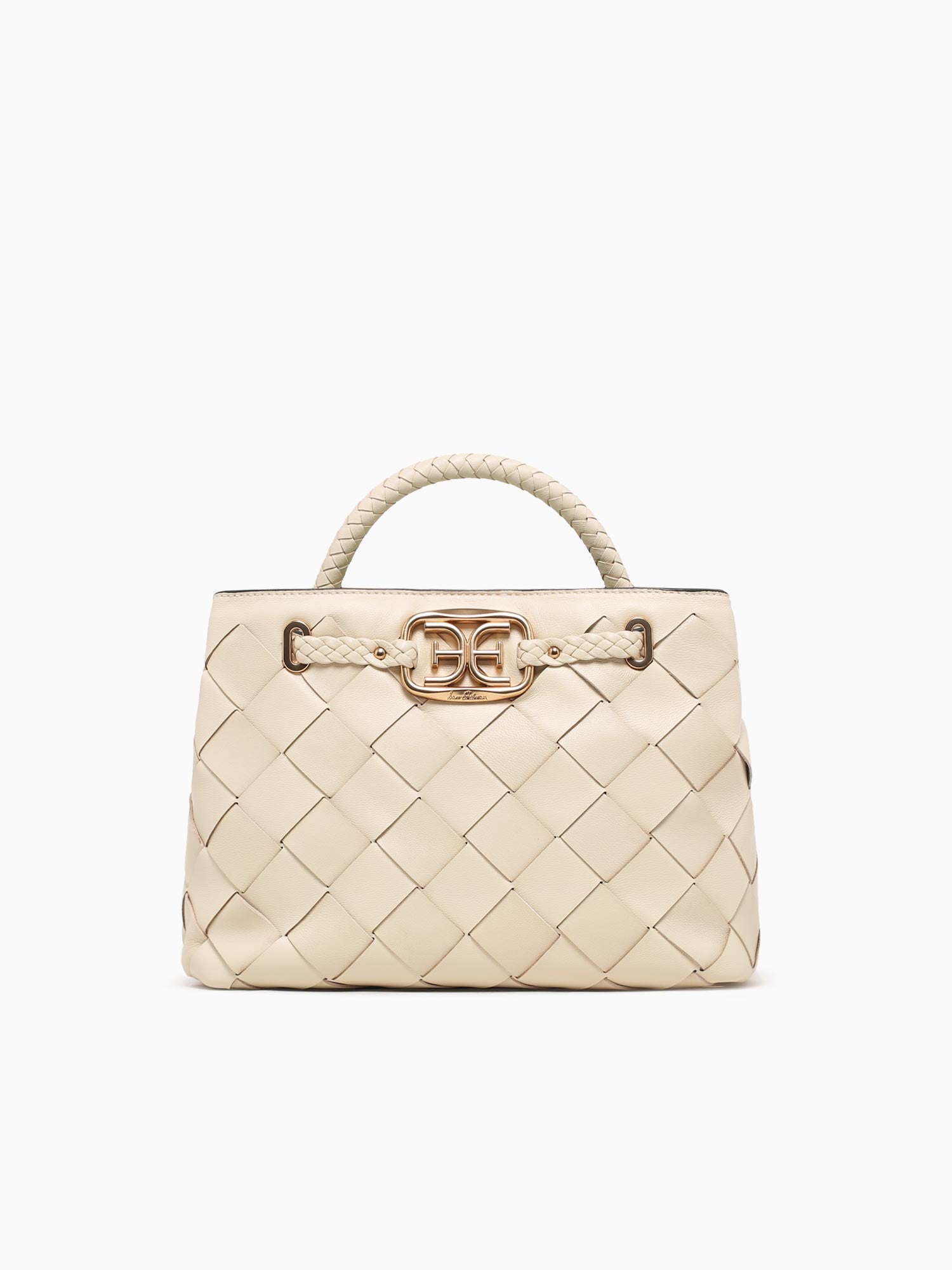 Cleo Small Woven Satchel Cream Leather Off White