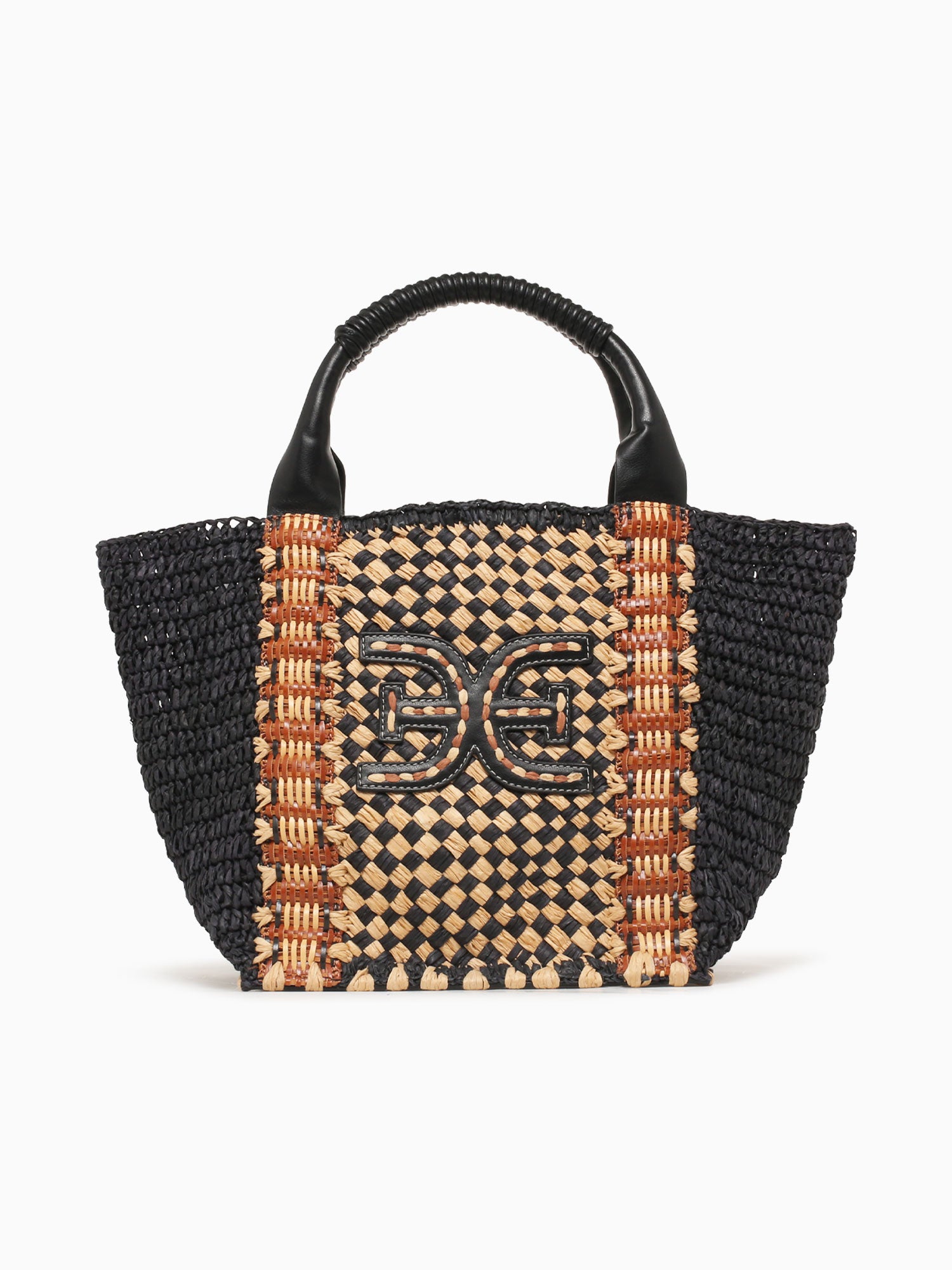 Marley Raffia Small Tote Black Mix Black Multi