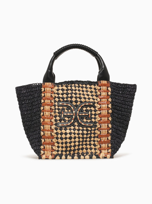 Marley Raffia Small Tote Black Mix Black Multi