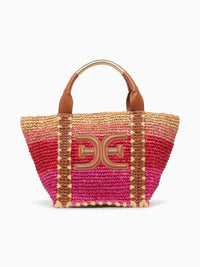 Marley Raffia Small Tote Coral Pink Multi