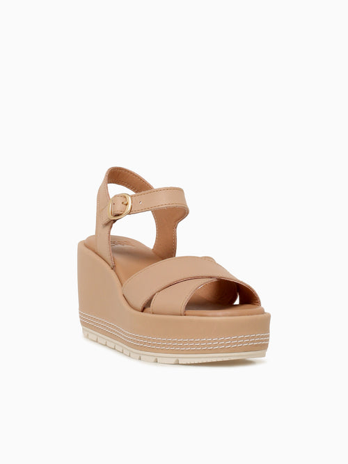 Sunpeak Wedge Ankle Strap Beige Leather Beige / 5 / M