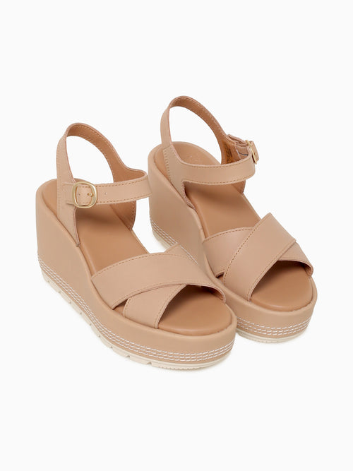 Sunpeak Wedge Ankle Strap Beige Leather Beige / 5 / M