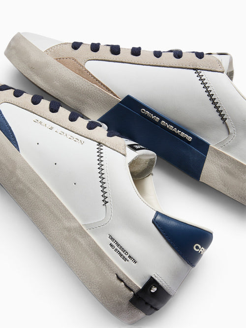 Distressed 19003pp8 10 white Navy lea White / 41 / M