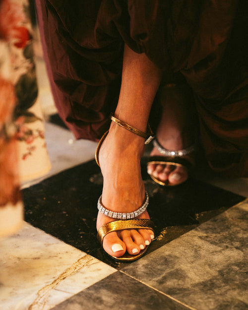Crystal Strap Sandal 90 Bronze Leather