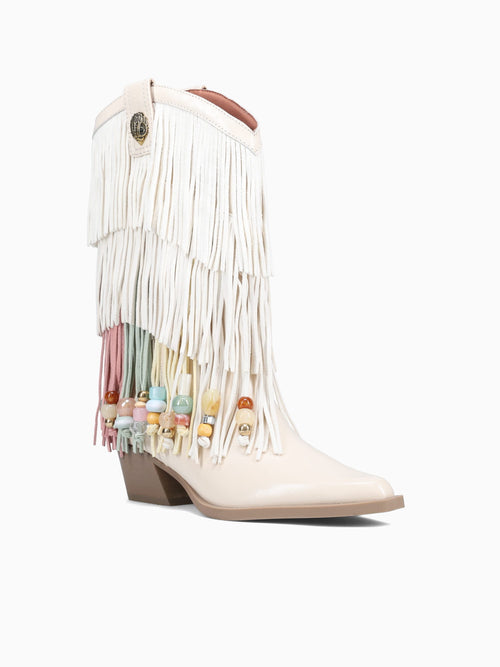 Fringe Cowboy Boot Cream Combo Lea Sde White Multi / 5 / M