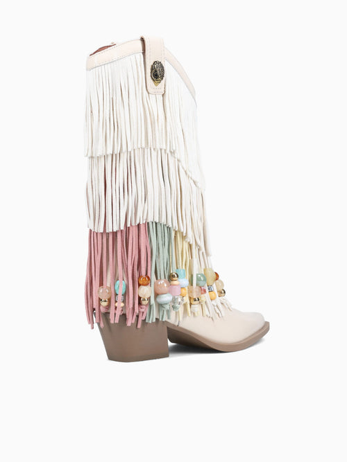 Fringe Cowboy Boot Cream Combo Lea Sde White Multi / 5 / M