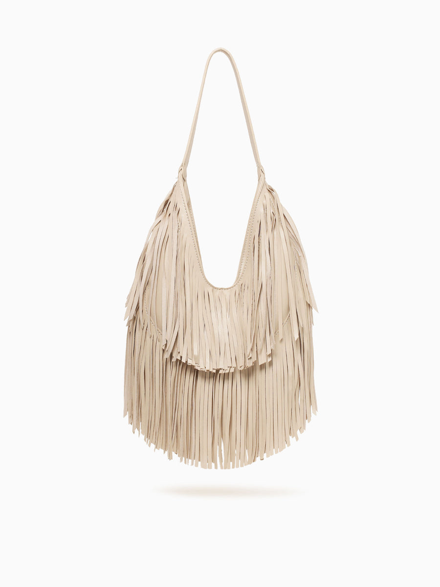 Fringe Shoulder Bag Cream Beige
