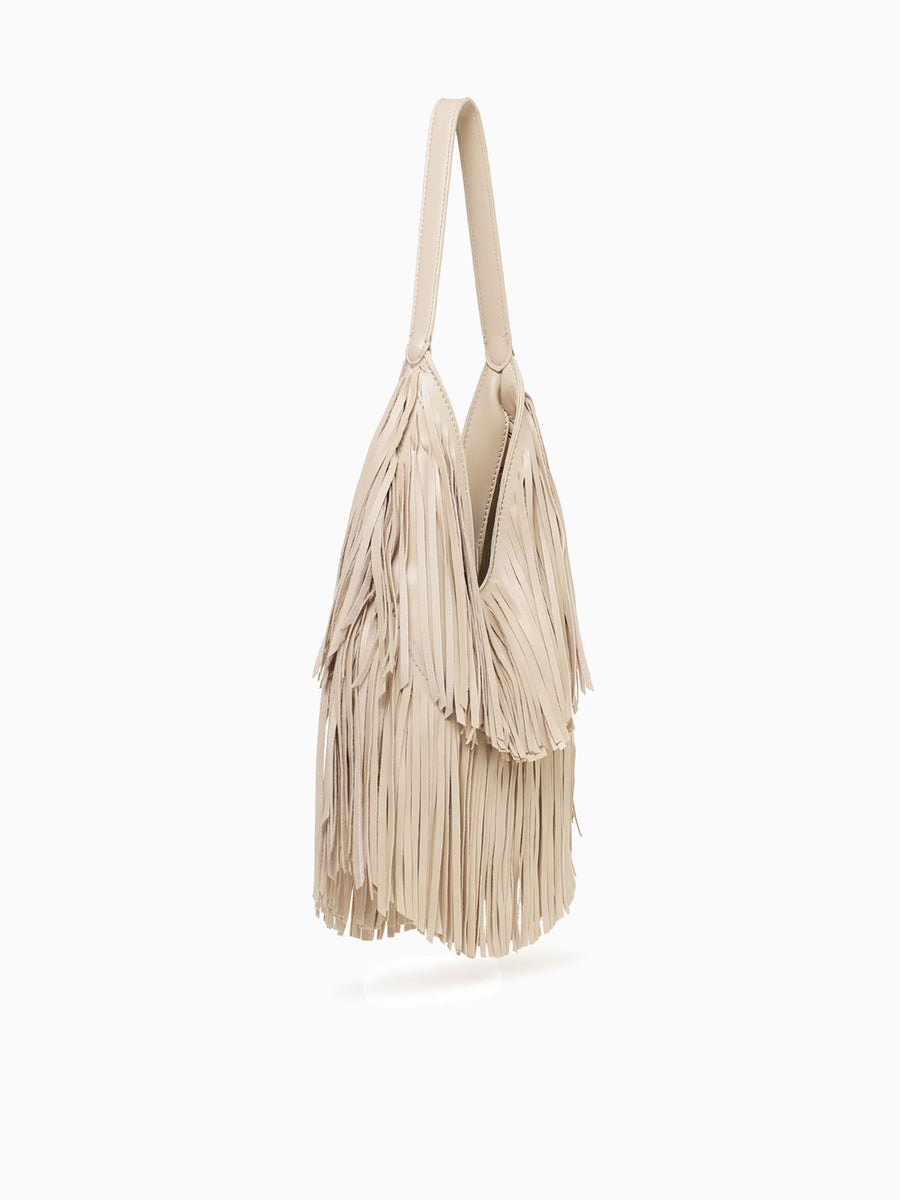 Fringe Shoulder Bag Cream Beige