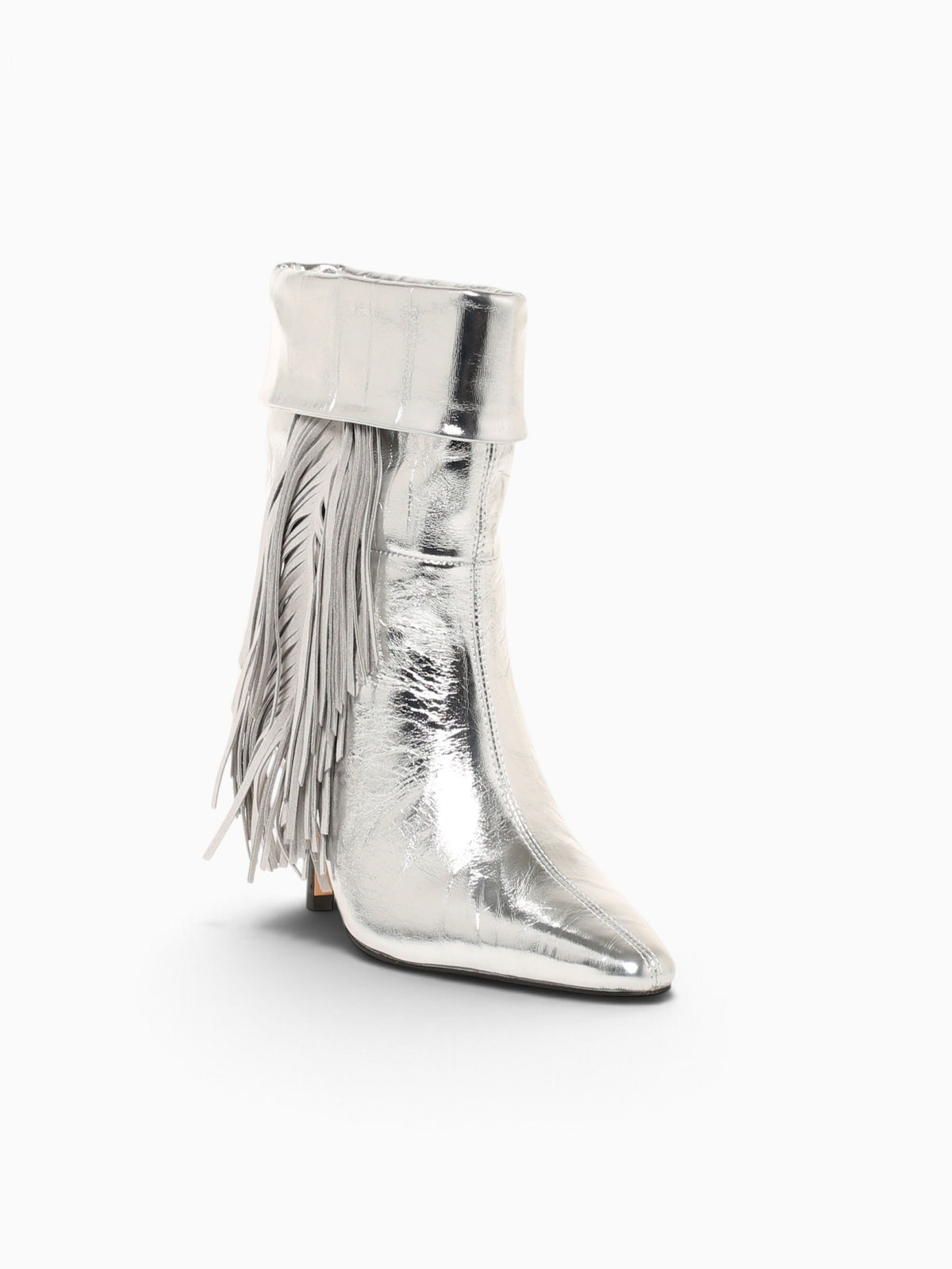 Fringe Slouch Boot Silver Leather Silver / 5 / M