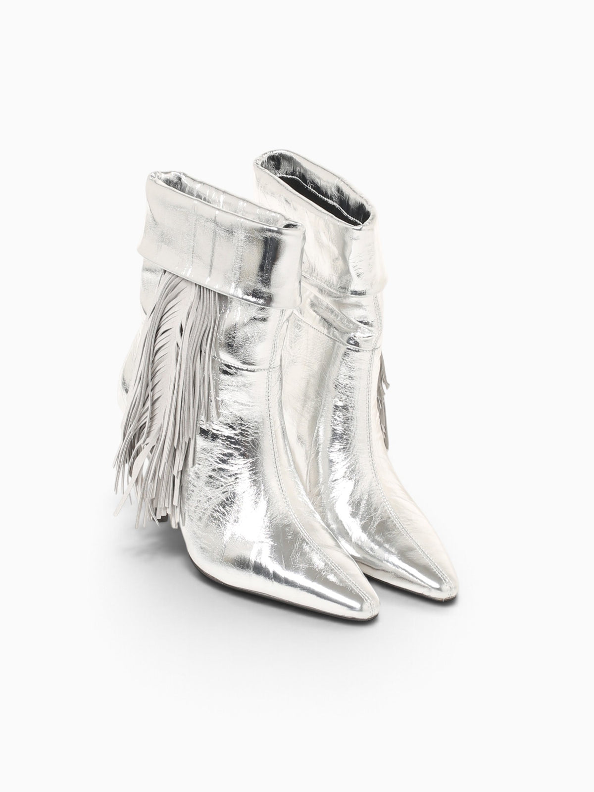 Fringe Slouch Boot Silver Leather Silver / 5 / M