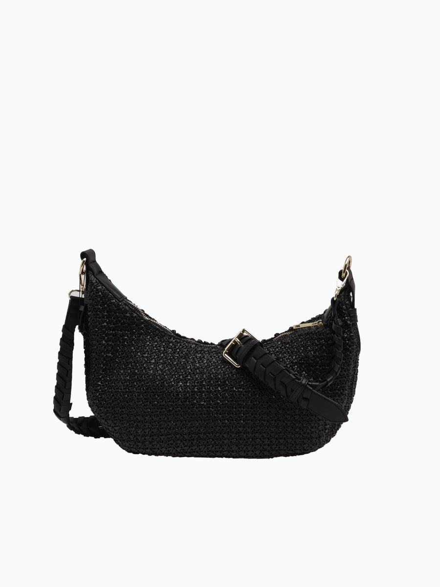 JK88ST Zola Straw Hobo Black Vegan Lea Black