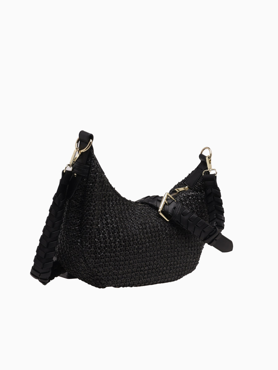 JK88ST Zola Straw Hobo Black Vegan Lea Black