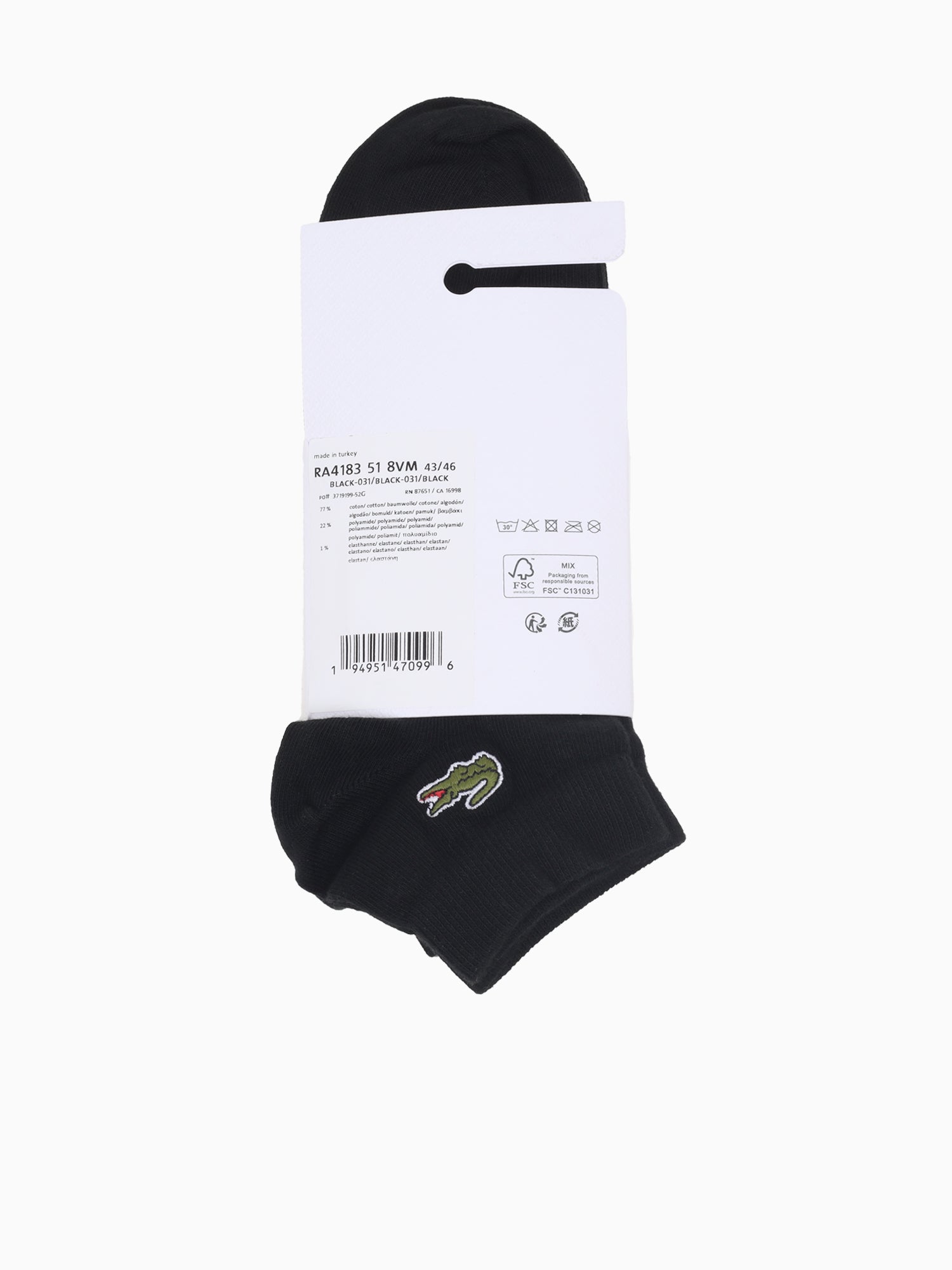 Ankle Sock 1013 Blk Blk cotton Nylon Black