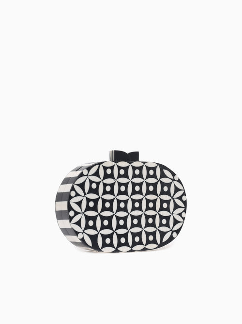 Oval Box Bag Black White Black Multi