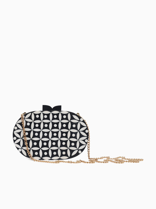 Oval Box Bag Black White Black Multi