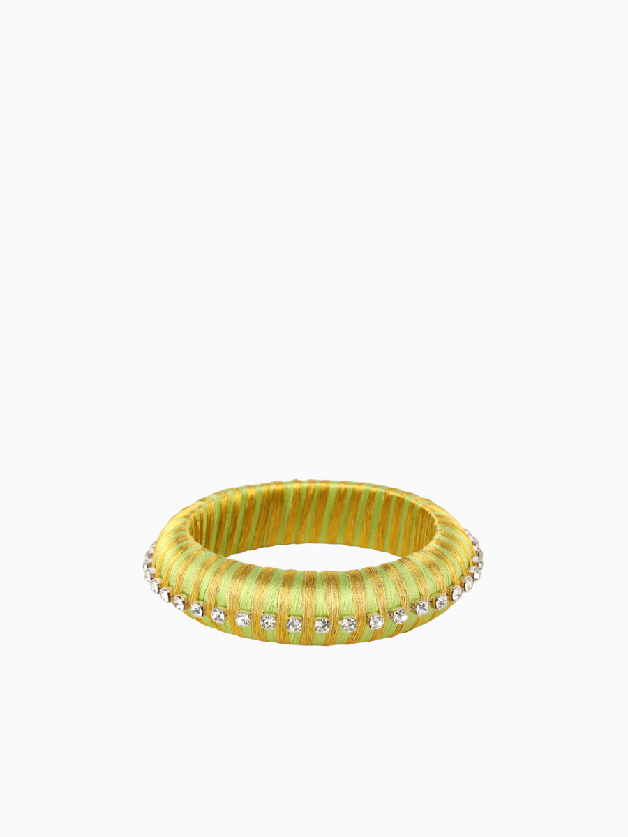 Malia Silk Wrap Bangle With Crystals - Lime